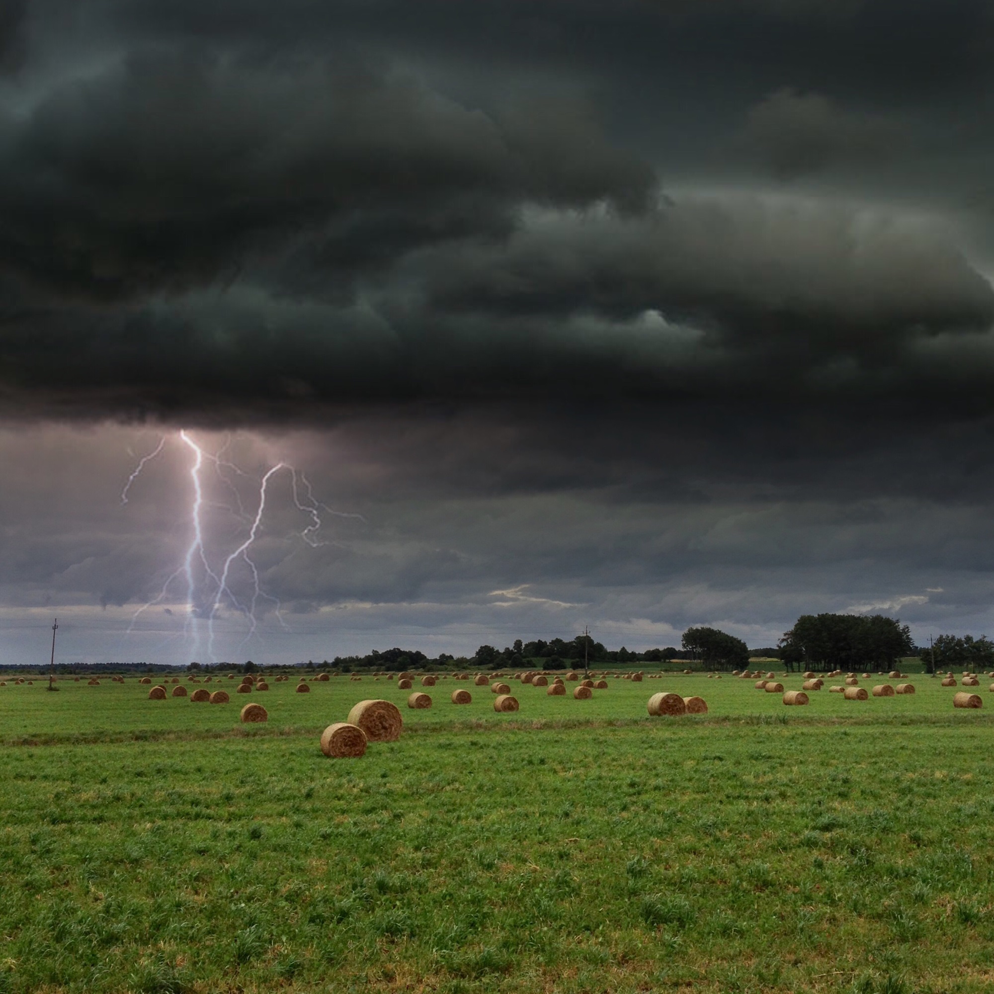 a lightning storm in a hay field